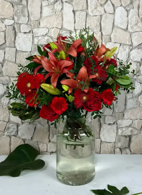 Corona del florista tonos rojos